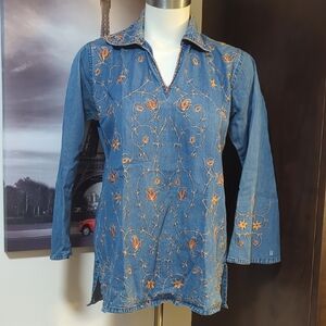 Embroidered Denim Tunic Top